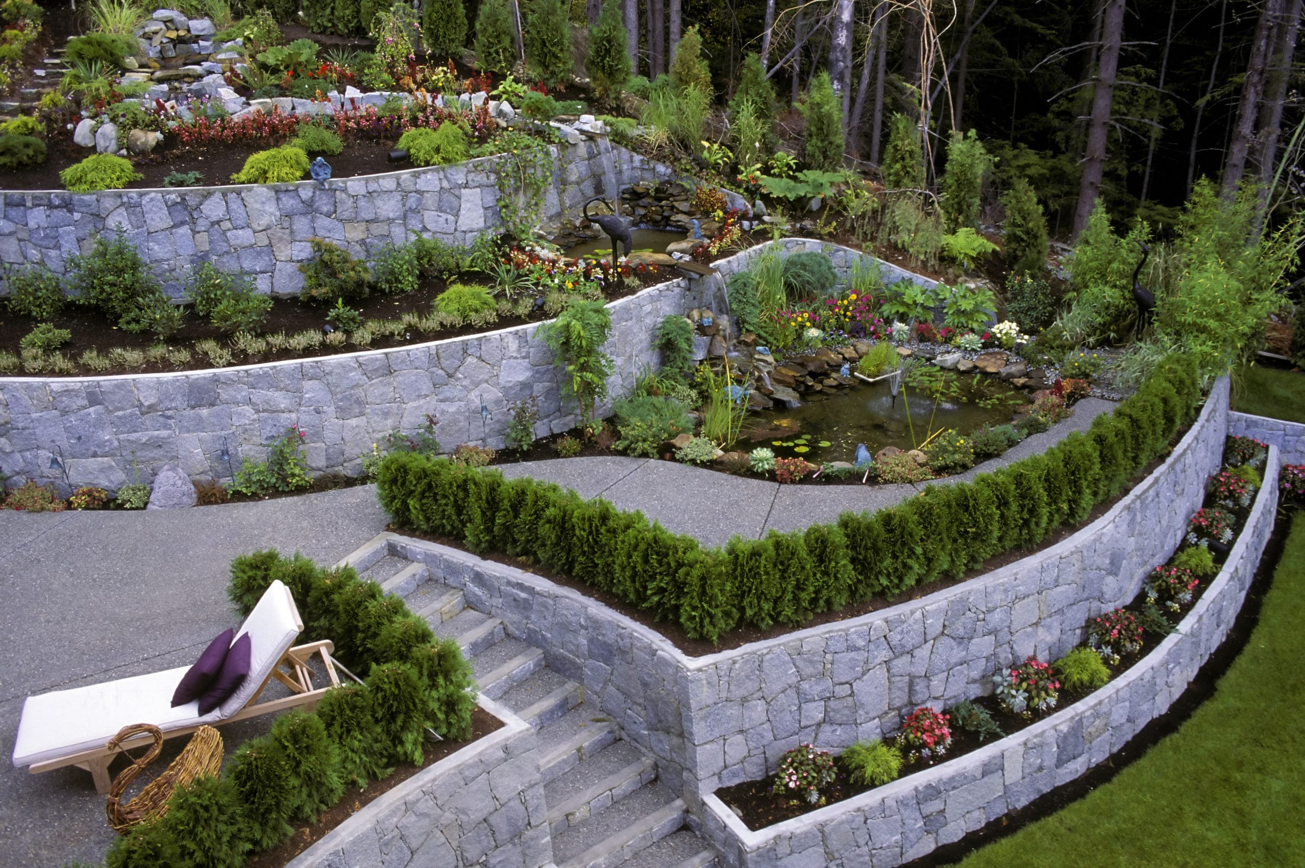 Landscaped garden retaining wall